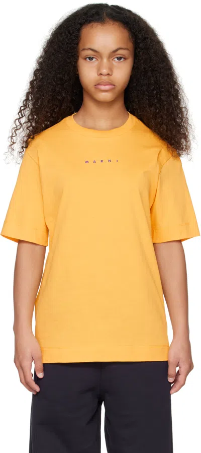 Marni Kids Yellow Logo T-shirt In 0m219