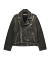 Marni Vintage Effect Leather Biker Jacket Kids In Black