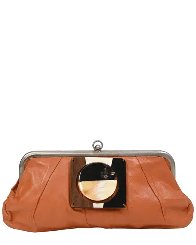 Marni Kisslock Clutch In Orange Leather (authentic Pre-loved)