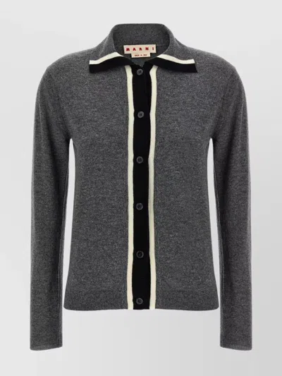 Marni Knit Cardigan With Ribbed Cuffs And Hem In Gray