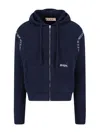 Marni Hooded Sweatshirt With Embroidered Detail And Ribbed Texture In Blue