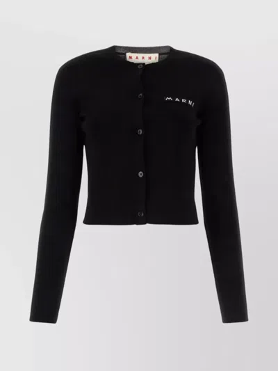 Marni Knit Short Cardigan Ribbed Texture In Black