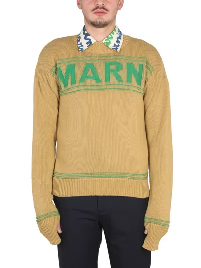 Marni Knit Sweatshirt With Logo In Brown