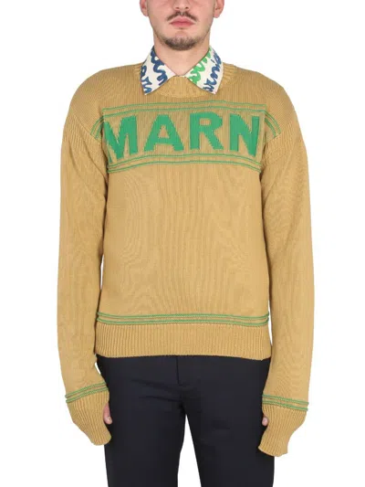 Marni Knit Sweatshirt With Logo In Yellow