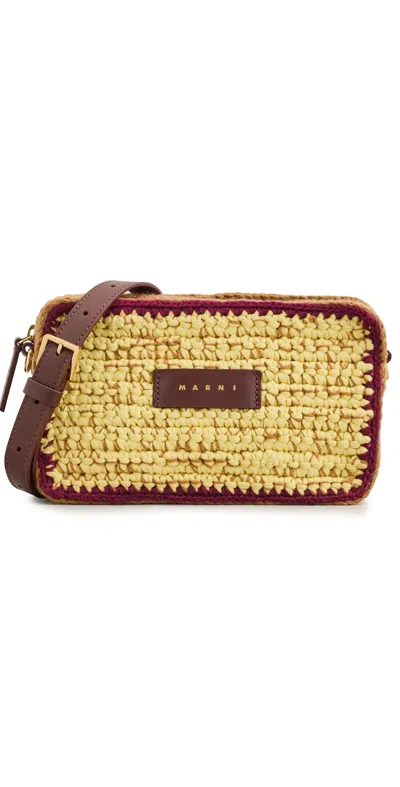 Marni Knitted Camera Bag Curds/ruby Wine/yellow Cream