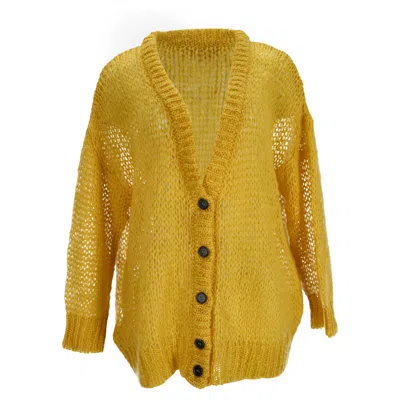 Marni Knitted Cardigan In Yellow Mohair Wool In Gold