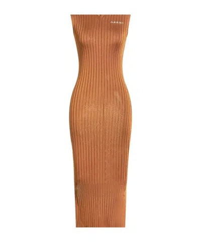 Marni Knitted Flared Dress In Brown