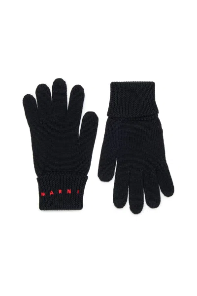 Marni Knitted Gloves With Logo In Black