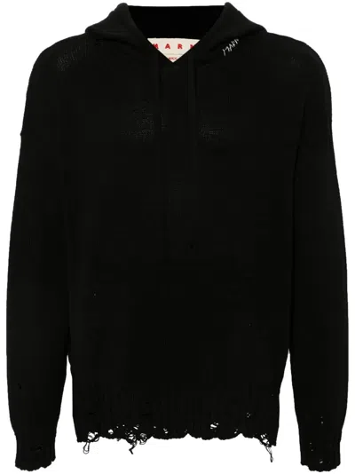 Marni Knitted Hoodie In Black