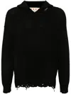 Marni Drawstring Distressed Knitted Hoodie In Black