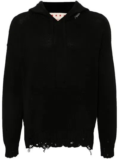 Marni Hooded Knit Front Pocket In Black