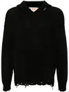 Marni Drawstring Distressed Knitted Hoodie In Black