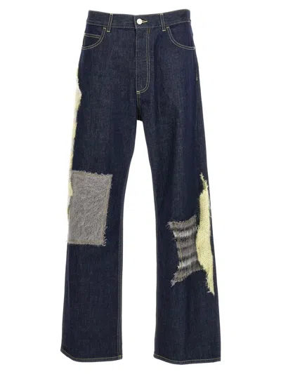 Marni Blue Wool Patched Bull Denim Jeans