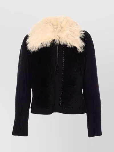 MARNI KNITTED JACKET WITH FAUX FUR COLLAR