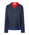 Marni Chevron-pattern Layered-effect Sweater In Blue