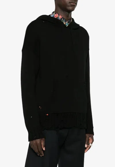 Marni Knitted Logo Sweater With Hood In Black