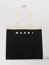 Marni Logo Jacquard Medium Canvas Tote In Black