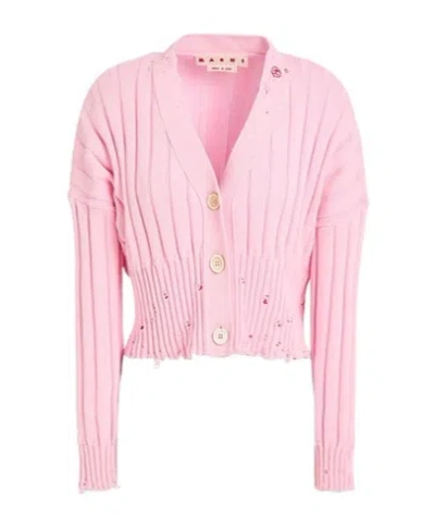 Marni Knitted Long-sleeved Cardigan In Pink
