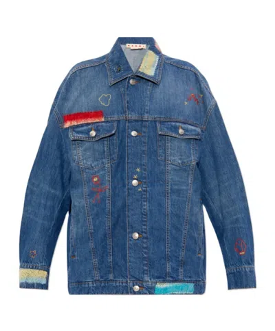 Marni Knitted-panel Denim Jacket In Blue