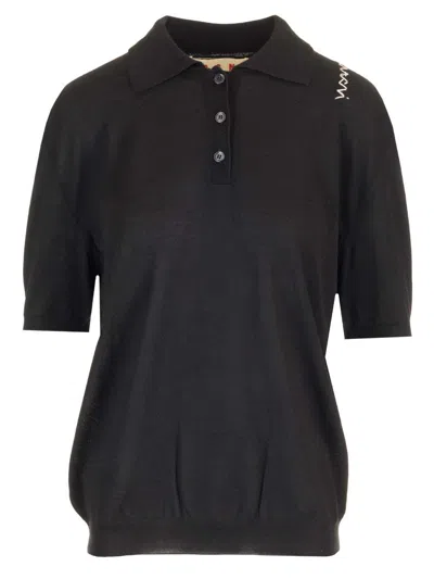 Marni Knitted Polo Shirt In Black