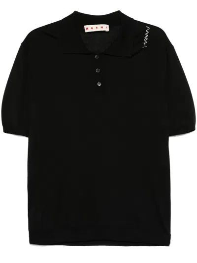 Marni Knitted Polo Top In Black