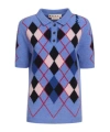 Marni Embroidered Argyle Wool Polo Shirt In Blue