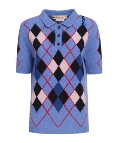 MARNI MARNI ARGYLE KNIT POLO SHIRT