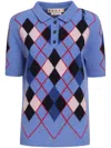 Marni Embroidered Argyle Wool Polo Shirt In Blue