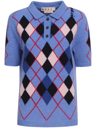 Marni Knitted Polo Top In Blue