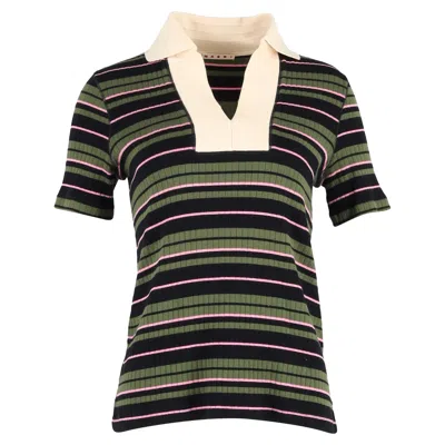 Marni Knitted Stripe Polo Shirt In Multicolor Cotton