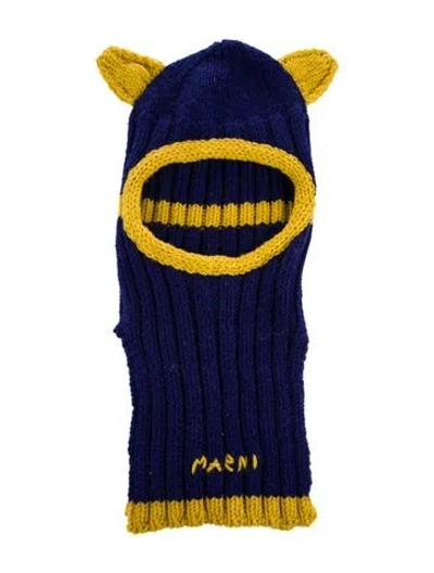 Pre-owned Marni Knitted Virgin Wool Balaclava In Blue