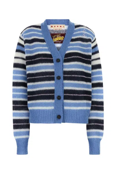 Marni Mohair Blend Striped V-neck Cardigan In Multicoloured