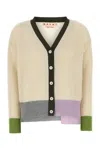 Marni Asymmetric Colorblock Cashmere Knit Cardigan In White