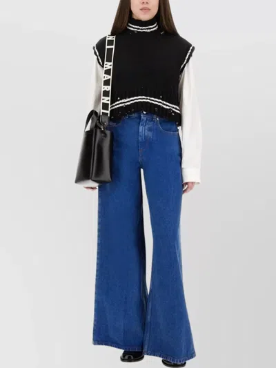 Marni Knitwear With High Neck And Fringe Detailing In Black