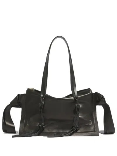 Marni Knotted-ties Shoulder Bag In Black