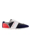 Marni Logo-embroidered Suede-trimmed Leather Sneakers In Blue