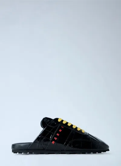Marni Laced Leather Mules In Black