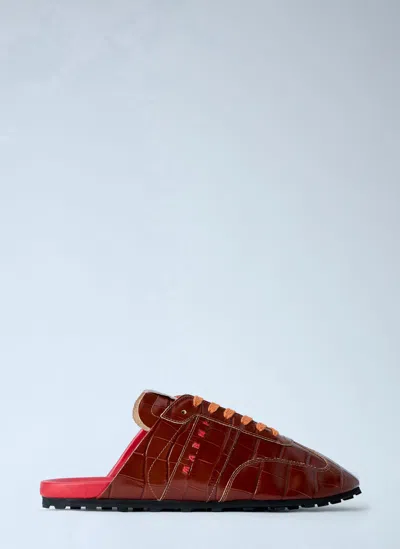 Marni Laced Leather Mules In Brown