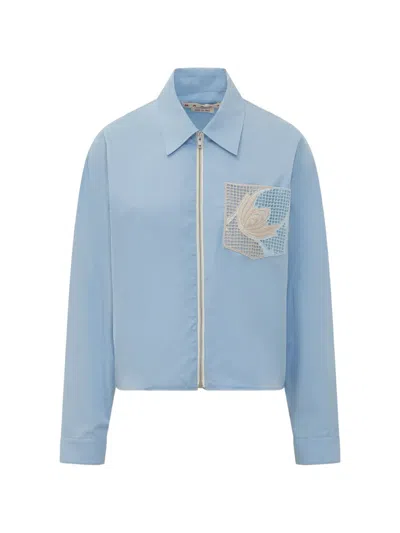 Marni Lace-detail Pocket Shirt In Blue