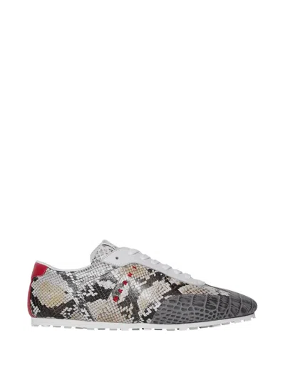 Marni Logo-embroidered Croc And Snake-effect Leather Sneakers In Gray
