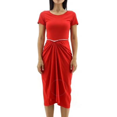 Marni Ladies Ruched Cut-out Round Neck Midi Dress In Red