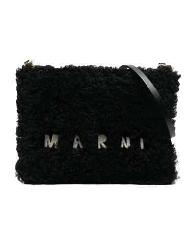 Marni Lamb Fur Cross-body Bag In Black