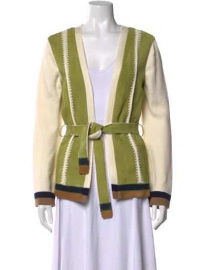 Pre-owned Marni Lamb Leather Colorblock Pattern Sweater In Green
