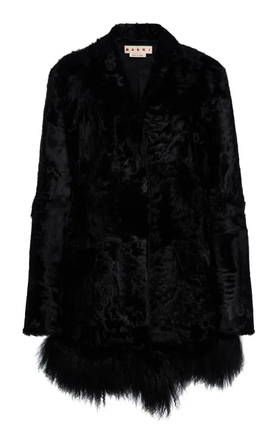 Marni Lamb-fur Coat In Black