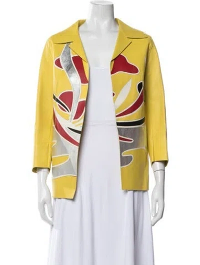 Pre-owned Marni Lambskin Graphic Print Jacket In Yellow