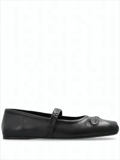 Marni Lambskin Leather Flat Shoes With Embossed Detailing In Black