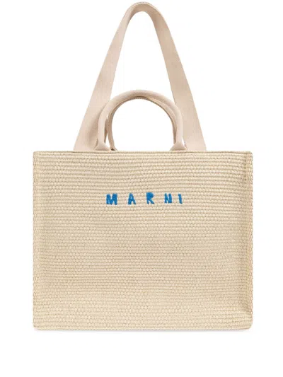Marni Large Basket Tote Bag In Ivory