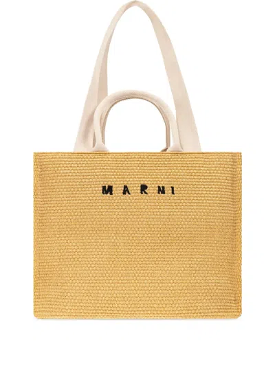 Marni Large Basket Tote Bag In Yellow