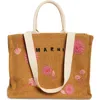 Marni Large Floral Embroidered Tote In Brown