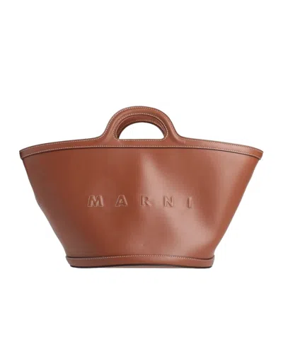 Marni Large Leather Tote Bag In Brown